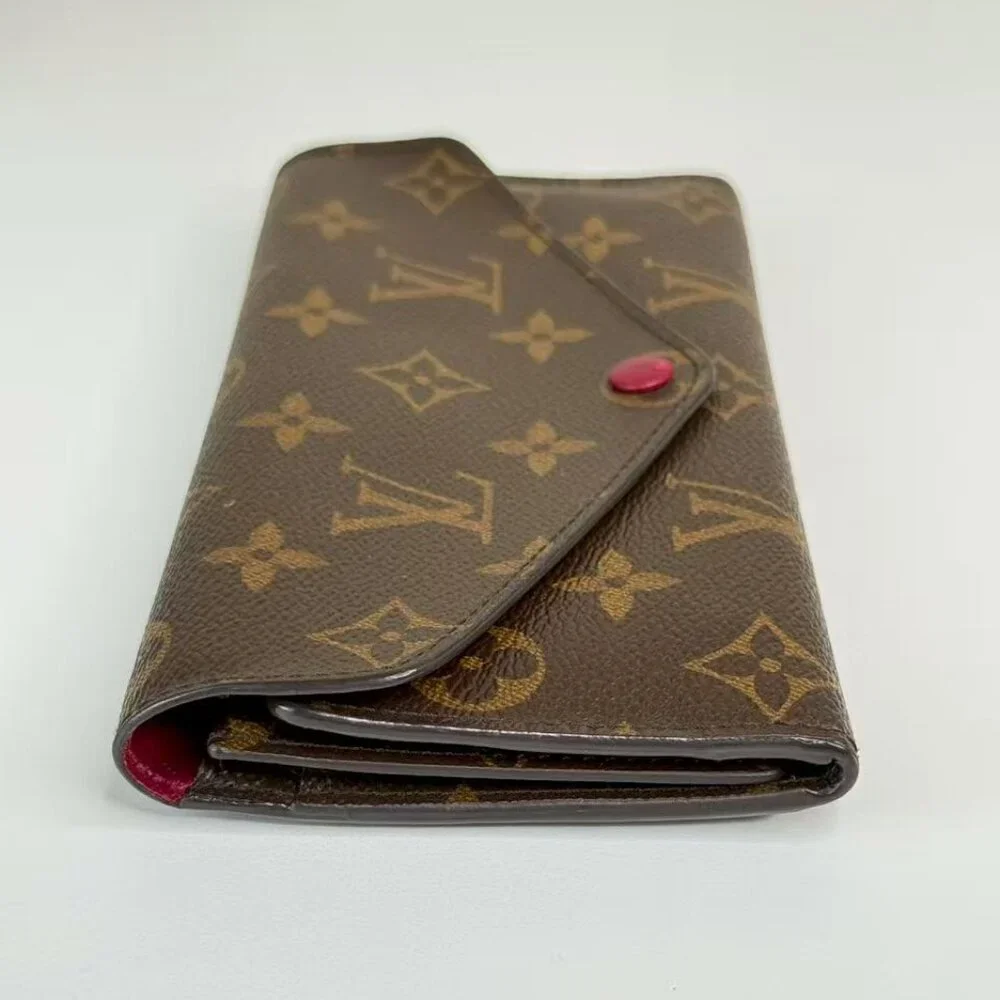 Louis Vuitton Monogram Canvas Wallet with Red Accent Button